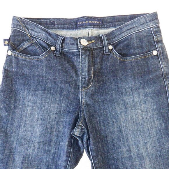 Rock and Republic embossed design dark blue jeans Sz8M - Picture 1 of 4